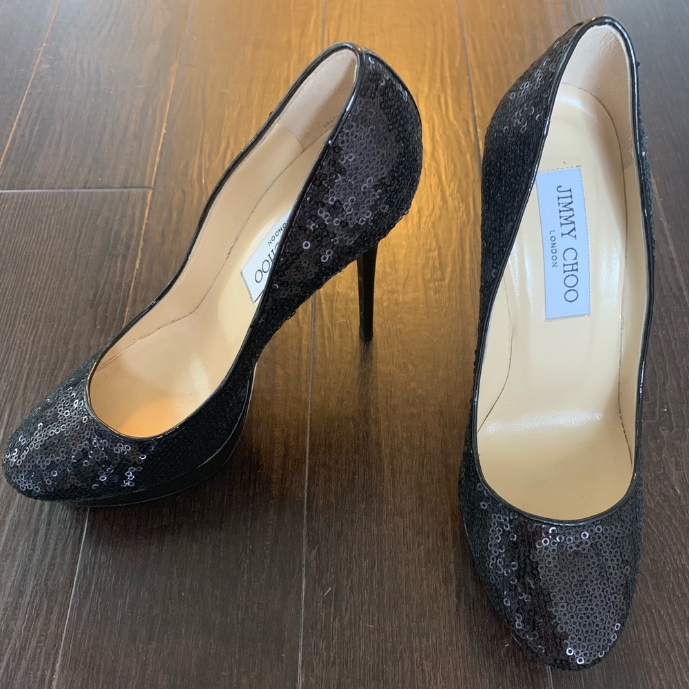Jimmy Choo Black Sequin Patent Pump Size 6 36